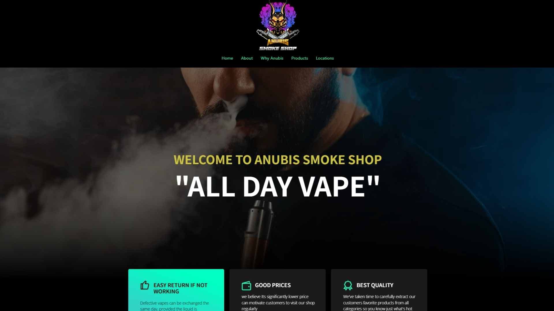 Anubis Smoke Shop website
